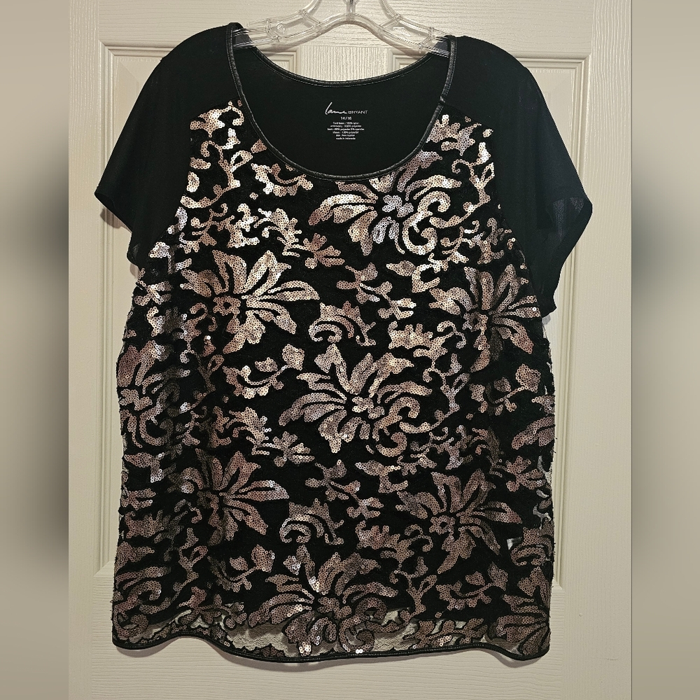 Lane Bryant Black Sequin Relaxed Blouse Sz 14/16